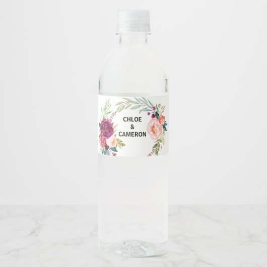 Waterverf Zomer Bloemen Water Flesje Label Waterfles Etiket (Voorkant)