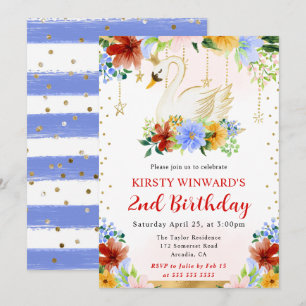 Waterverf Zomer Bloemen Zwaan Verjaardag Kaart