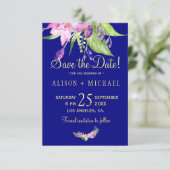Waterverf zomer bloemenpruim marine bruiloft save the date (Staand voorkant)