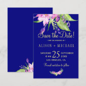 Waterverf zomer bloemenpruim marine bruiloft save the date (Voorkant / Achterkant)