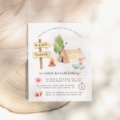 Waterverf Zomer Camping Girls Birthday Uitnodiging Briefkaart