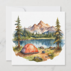 Waterverf Zomer Camping, Wandelen en Natuur Liefhe Kaart
