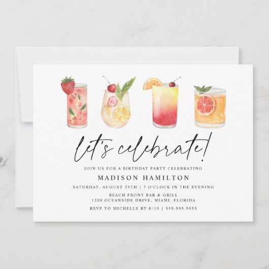 Waterverf Zomer Cocktails Verjaardagsfeestje Kaart (Voorkant)