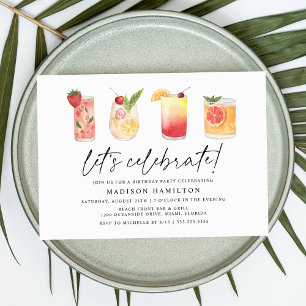 Waterverf Zomer Cocktails Verjaardagsfeestje Kaart
