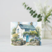 Waterverf Zomer Engels Country Cottage Briefkaart (Staand voorkant)