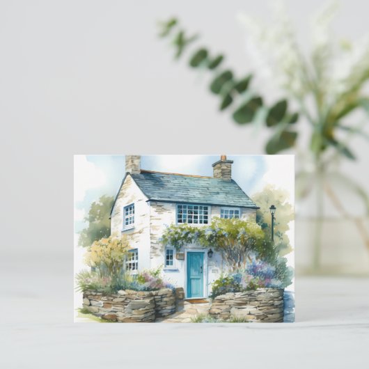 Waterverf Zomer Engels Country Cottage Briefkaart (Staand voorkant)