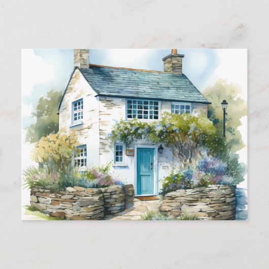 Waterverf Zomer Engels Country Cottage Briefkaart (Voorkant)