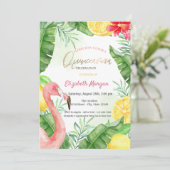 Waterverf Zomer Flamingo Quinceanera Kaart (Staand voorkant)