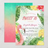 Waterverf Zomer Flamingo Sweet 16 Kaart (Voorkant / Achterkant)