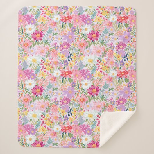 Waterverf Zomer Lente Bloemen Sherpa Deken (Voorkant)