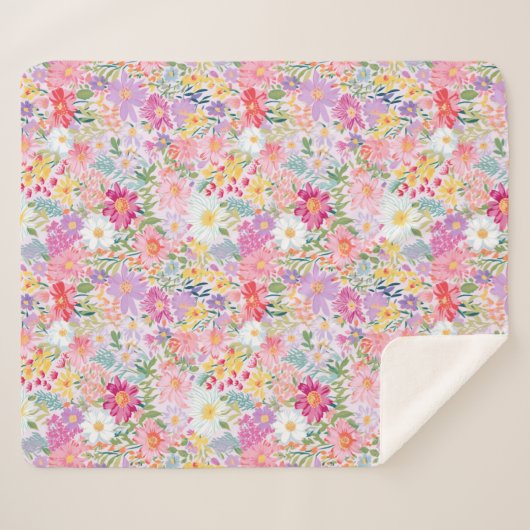  Waterverf Zomer Lente Bloemen Sherpa Deken (Voorkant (horizontaal))