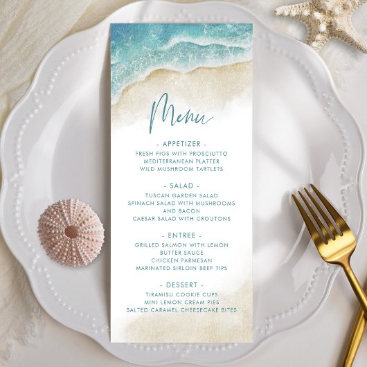Waterverf Zomer Oceaan Strand Bruiloft Menu