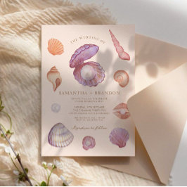 Waterverf zomer oceaan zeeschelp parel bruiloft kaart