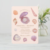 Waterverf zomer oceaan zeeschelp parel bruiloft kaart (Staand voorkant)
