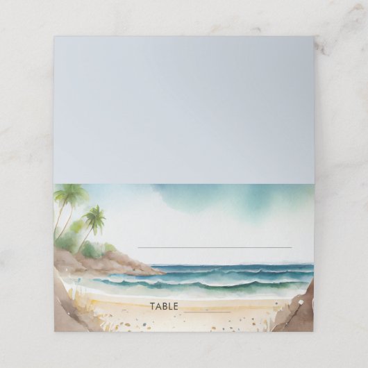 Waterverf Zomer Ocean Beach Bestemming Bruiloft Plaatskaartje (Buitenkant ongevouwen)