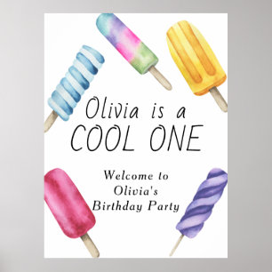 Waterverf Zomer Popsicle Ice Cream Kids Verjaardag Poster