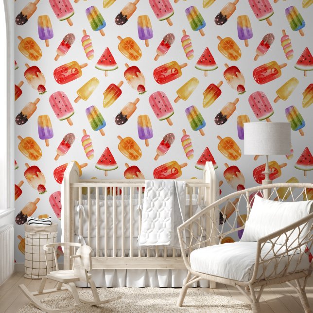 Waterverf Zomer Popsicle Pattern Behang (Kinderen)