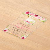 Waterverf Zomer Roze Bloemen Zwaan Baby shower Acryl Uitnodigingen (Laagn)
