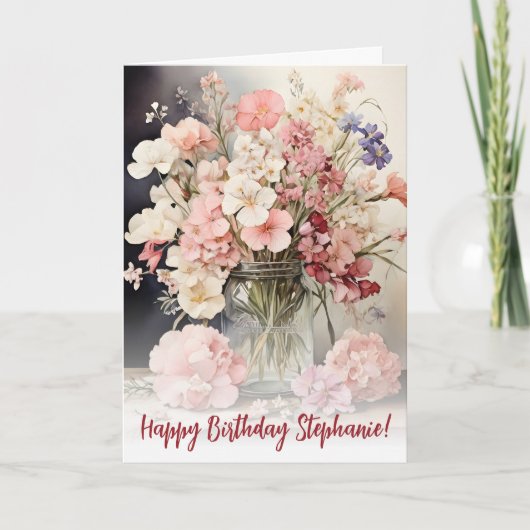 Waterverf Zomer Roze Boeket Verjaardag Kaart (Voorkant)