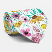 Waterverf zomer roze gele bloemen stropdas (Opgerold)