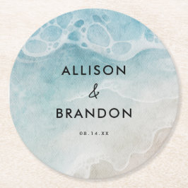Waterverf Zomer Strand Bruiloft Ronde Kartonnen Onderzetter