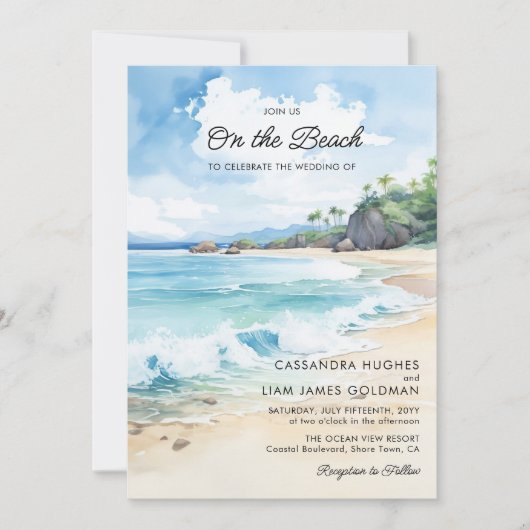 Waterverf Zomer Strand Foto Bruiloft RSVP & Kaart (Voorkant)