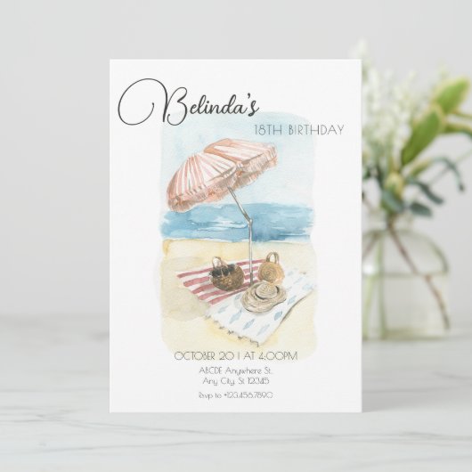 Waterverf Zomer Strand Vakantie Verjaardag Kaart (Staand voorkant)