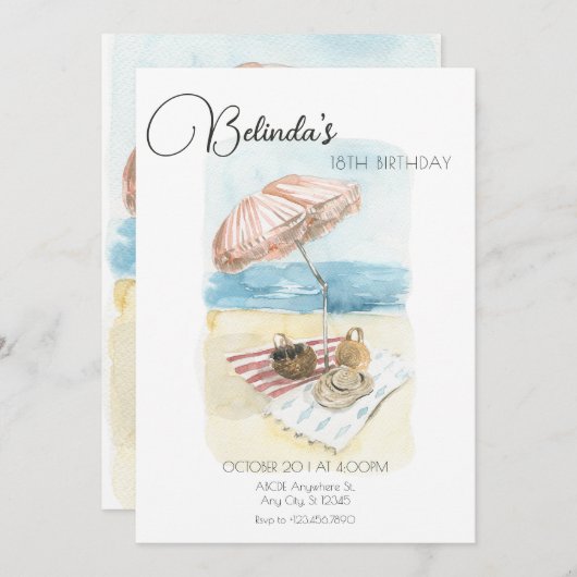 Waterverf Zomer Strand Vakantie Verjaardag Kaart (Voorkant / Achterkant)