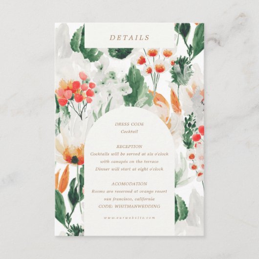 Waterverf Zomer Wildflowers Receptie Details Informatiekaartje (Voorkant)