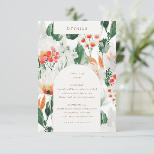 Waterverf Zomer Wildflowers Receptie Details Informatiekaartje (Staand voorkant)