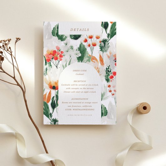 Waterverf Zomer Wildflowers Receptie Details Informatiekaartje