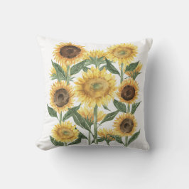 Waterverf Zomer Zonnebloem Bloemen Botanisch Kussen