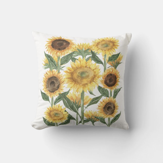 Waterverf Zomer Zonnebloem Bloemen Botanisch Kussen (Voorkant)