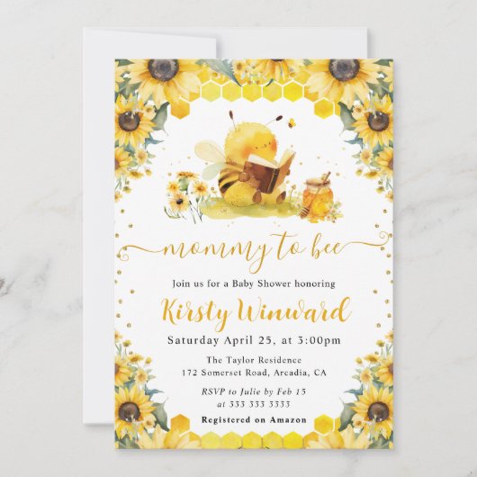 Waterverf Zomerbij en Zonnebloemen Baby shower Kaart (Voorkant)