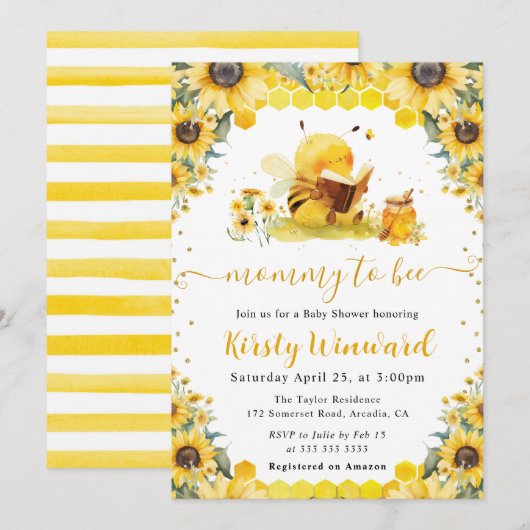 Waterverf Zomerbij en Zonnebloemen Baby shower Kaart (Voorkant / Achterkant)