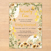 Waterverf Zomerbijen en bloemen 21e verjaardag Acryl Uitnodigingen (Voorkant)