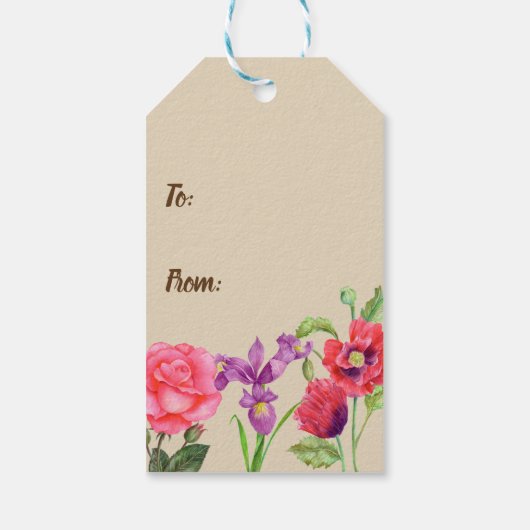 Waterverf Zomerbloemen Bloemen Bloemen Moederdag Cadeaulabel (Achterkant)