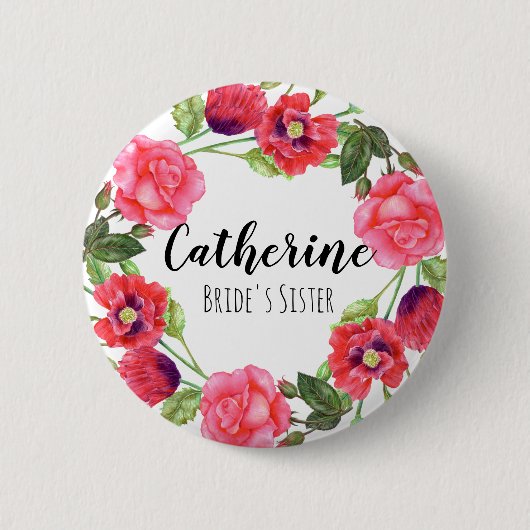 Waterverf zomerbloemen cirkelvormig ontwerp ronde button 5,7 cm (Voorkant)