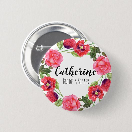 Waterverf zomerbloemen cirkelvormig ontwerp ronde button 5,7 cm (Voorkant /achterkant)