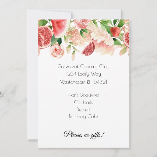 Waterverf zomerbloemen en fruit kaart (Achterkant)