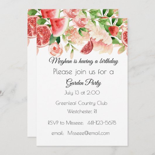 Waterverf zomerbloemen en fruit kaart (Voorkant / Achterkant)