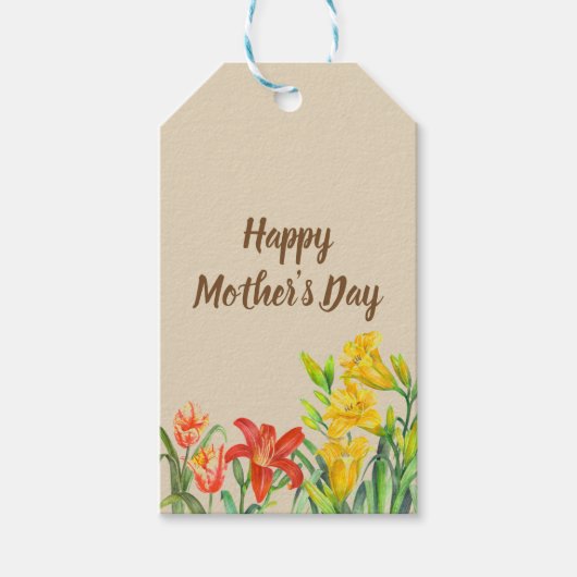 Waterverf Zomerbloemen Moederdag Cadeaulabel (Voorkant)