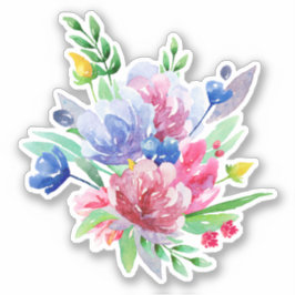 Waterverf zomerbloemen. Roze en blauwe bloemen Sticker