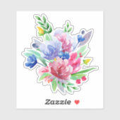 Waterverf zomerbloemen. Roze en blauwe bloemen Sticker (Vel)