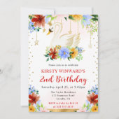 Waterverf Zomerbloemen Zwaan Verjaardag Kaart (Voorkant)