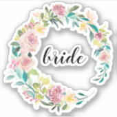 Waterverf zomerbloemenkrans, bruidstypografie sticker (Voorkant)