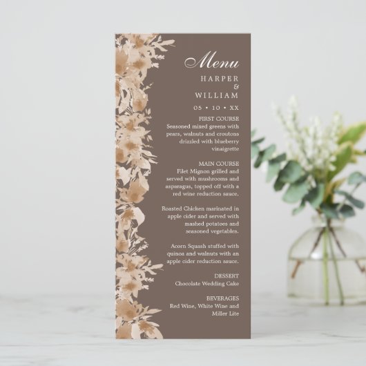 Waterverf zomerboho - trouwmenu wilde bloem menu (Staand voorkant)