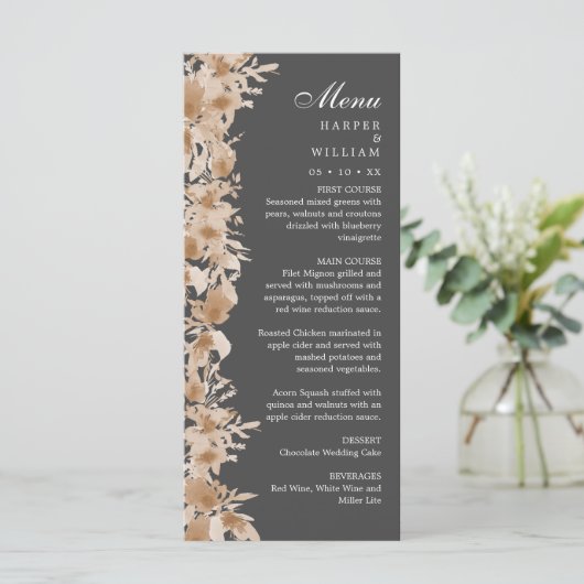 Waterverf zomerboho - trouwmenu wilde bloem menu (Staand voorkant)