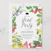 Waterverf Zomerfruit Bloemen Graduation Party Kaart (Voorkant)