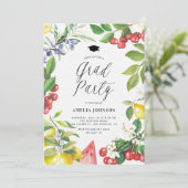Waterverf Zomerfruit Bloemen Graduation Party Kaart (Staand voorkant)